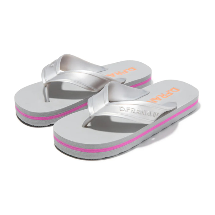 Sandalias Estilo Chancla Con Tira Dedo Mujer Flop Summer Club Plata