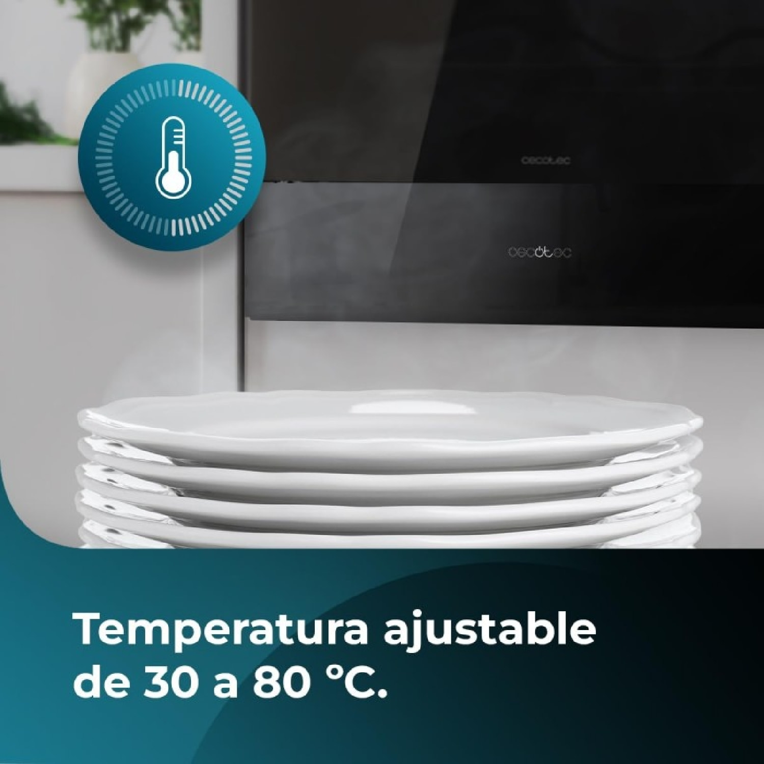 Cecotec Calientaplatos Integrable de 60cm Bolero Hexa WD Glass Black. 470W Poten