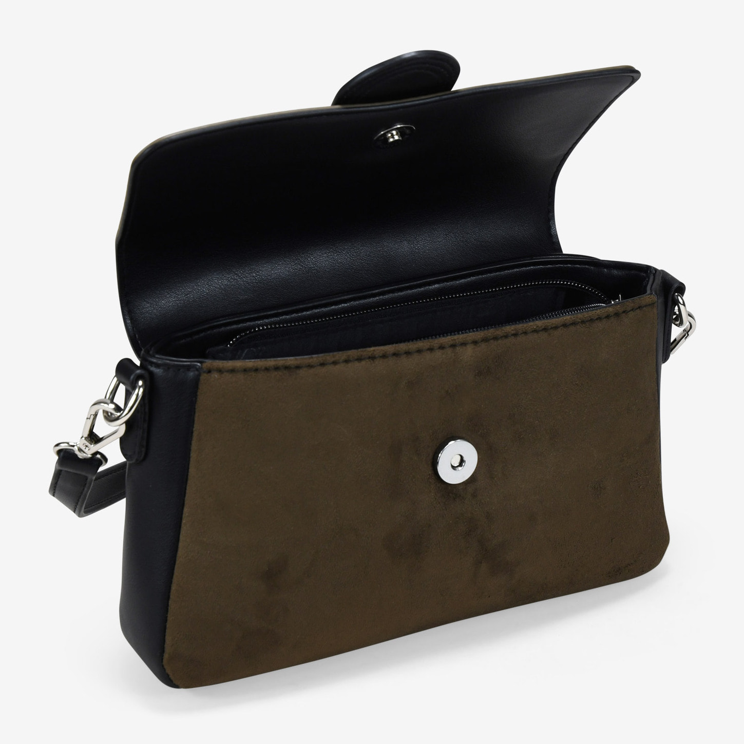 Bolso de hombro negro y caqui con solapa