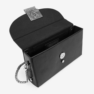 Bolso de fiesta negro con solapa y metal