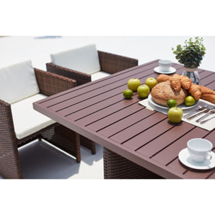 Table et chaise 4 places encastrables alu résine marron-blanc ABASA