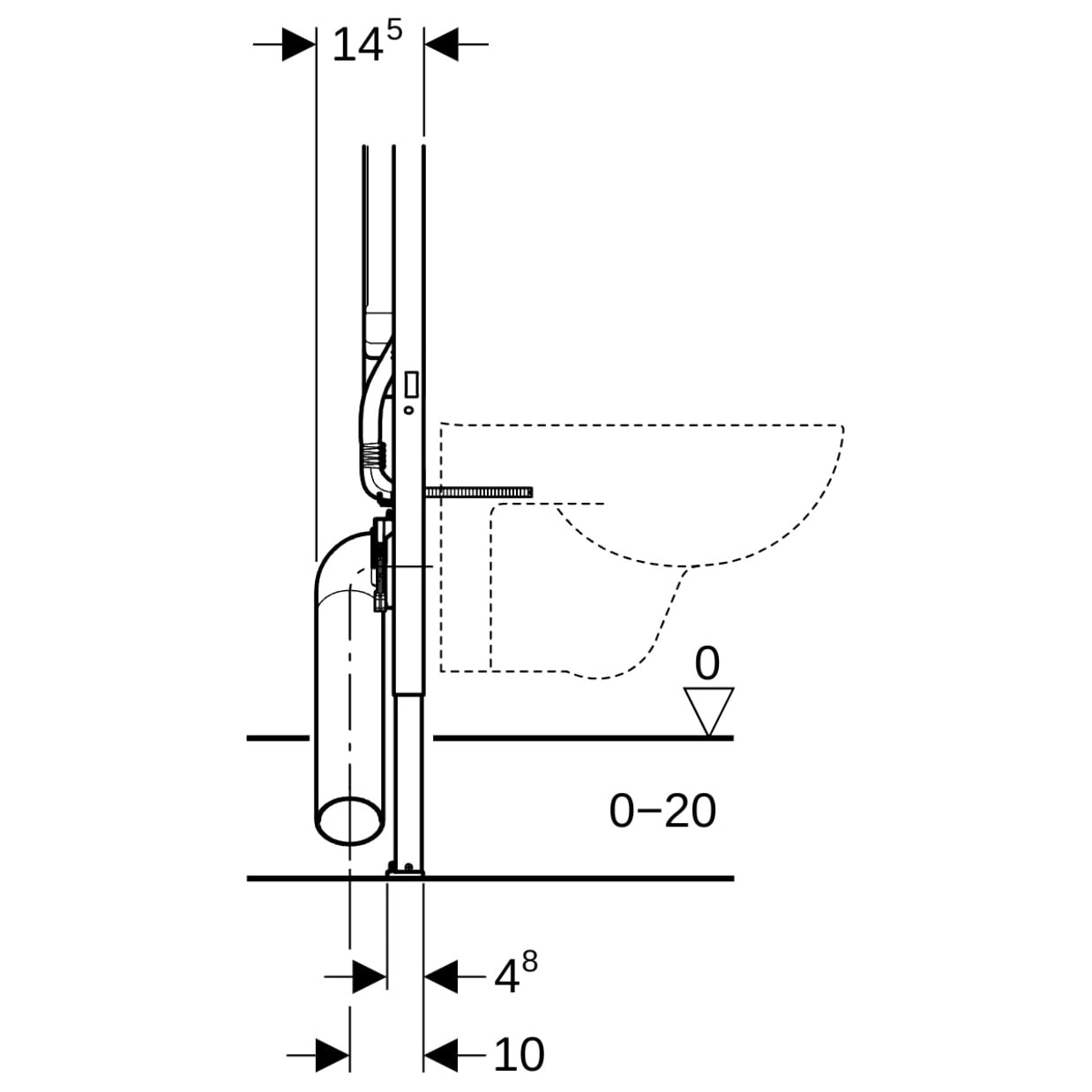 Duofix Pack Bâti-support extra-plat 114 cm UP720, gain de place + Plaque Sigma20,Noir chromé (111.796.00.1-D)