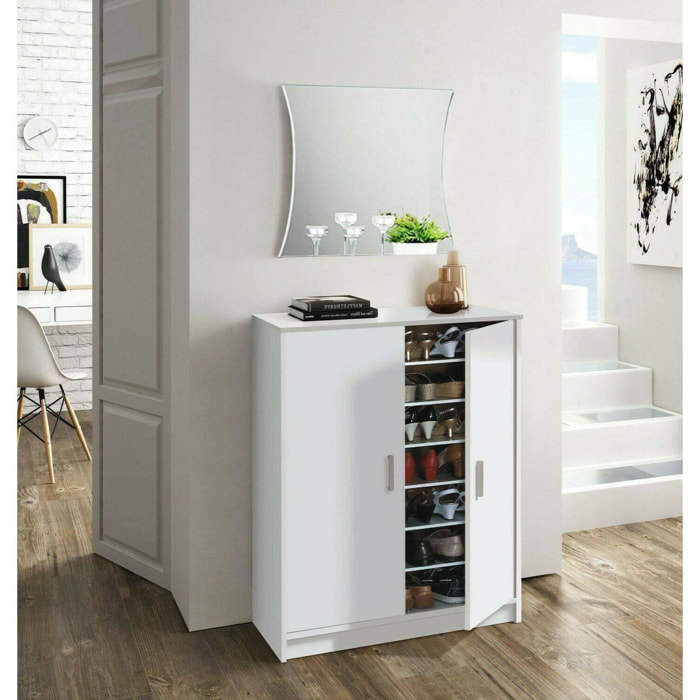 Armadio multiuso 2 ante Arful, Armadio porta scarpe, Mobile basso con 6 ripiani, Scarpiera bassa moderna, 75x36h101 cm, Bianco