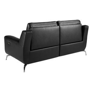 Sofá relax de 2 plazas tapizado en piel de origen vacuno en negro patas de acero inoxidable cromado 2 sistemas de relax eléctrico 192x93x92cm
