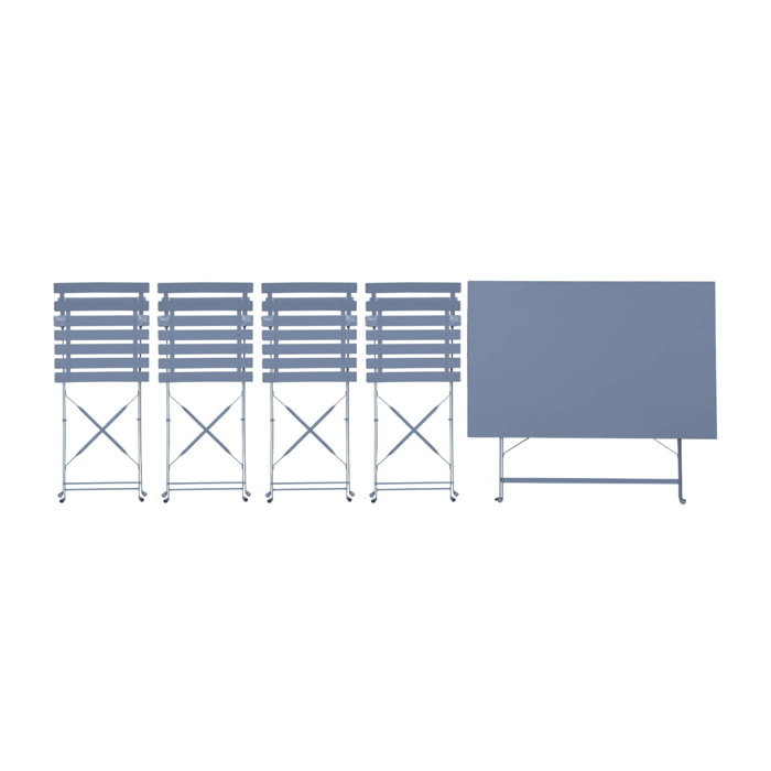 Table de jardin bistrot pliante métal + 4 assises 110 x 70cm. avec quatre chaises pliantes. acier thermolaqué