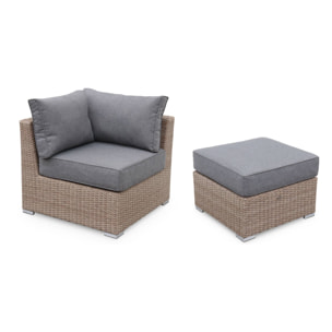 Salon de jardin Premium en résine tressée arrondie – VINCI – Résine naturelle style osier. coussins gris foncé – 5 places. haut de gamme
