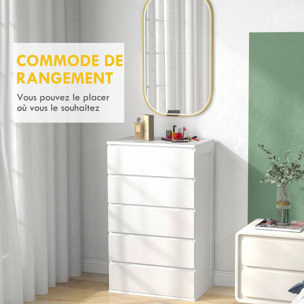 Commode 5 tiroirs style contemporain dim. 60L x 38l x 100H cm blanc