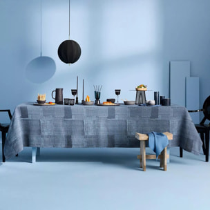 Nappe pur coton lavé motif jacquard bleu Denim indigo