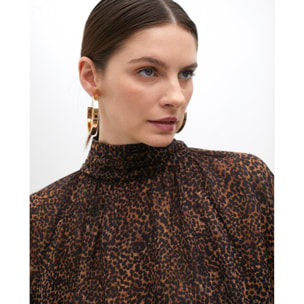 Blusa Collo Alto Stampa Animalier