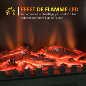 Cheminée électrique poêle style rétro 1000-2000 W simulation flammes LED porte noir