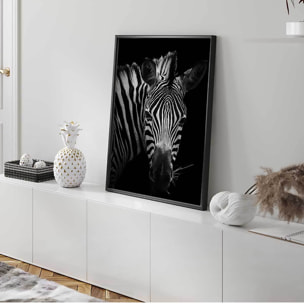 Affiche encadrée zèbre artistique en noir et blanc Affiche + cadre en métal - Noir