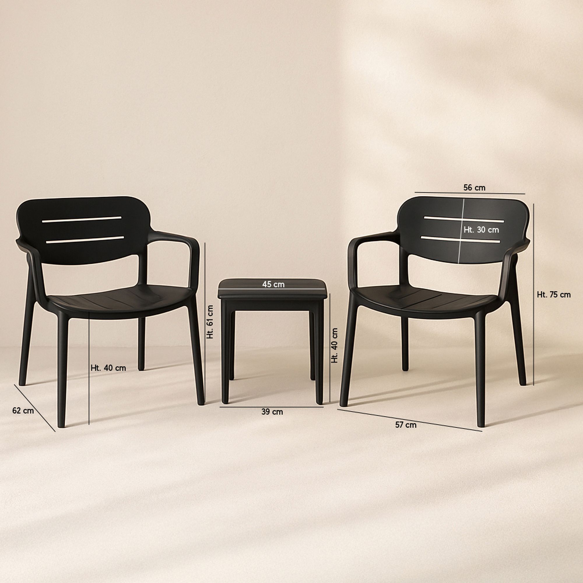 Salon de jardin en polypropylène noir SUNSET