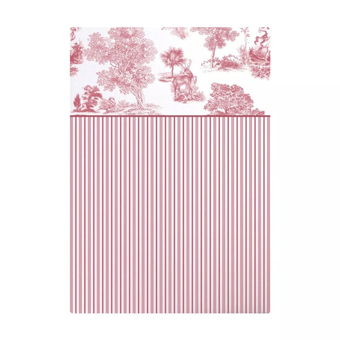 Drap plat percale de coton imprimé bordeaux Poesie rosso