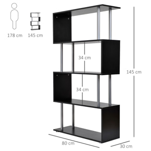 Libreria 145x80x30 cm Madera y Metal Muebles Oficina Estanteria Estante Negro