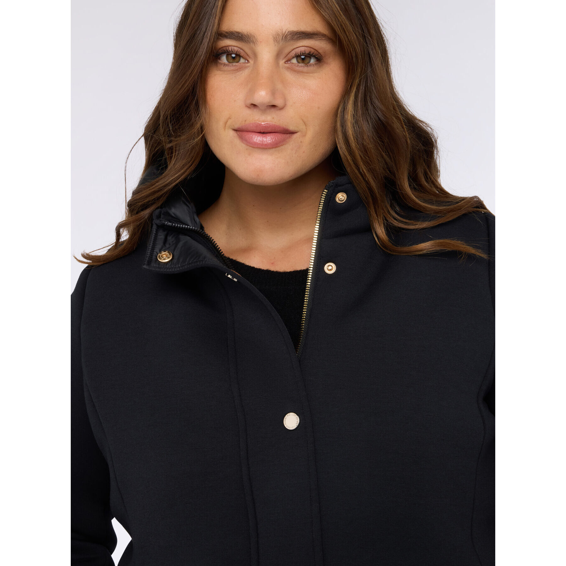 Fiorella Rubino - Plumífero bimaterial con capucha - Negro