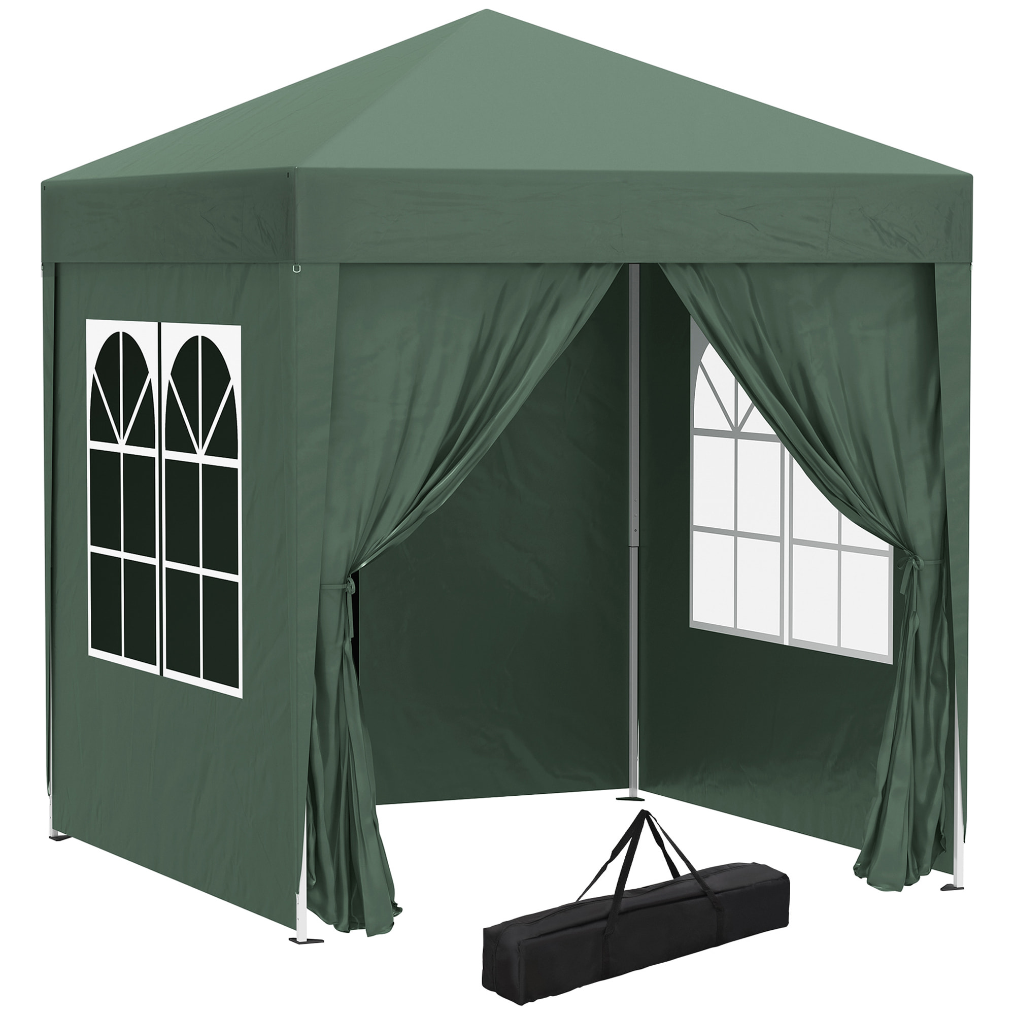 Carpa Plegable 2x2 m Cenador de Jardín con 4 Paredes Laterales Tela Oxford 2 Puertas 2 Ventanas y Bolsa de Transporte para Exterior Terraza Camping Fiestas Verde