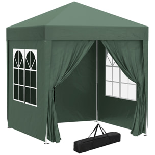 Carpa Plegable 2x2 m Cenador de Jardín con 4 Paredes Laterales Tela Oxford 2 Puertas 2 Ventanas y Bolsa de Transporte para Exterior Terraza Camping Fiestas Verde