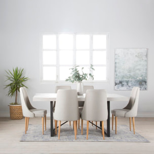 Pack de 6 chaises -bois massif d'hévéa, mousse pu et textile-couleur beige 52 x 96 x 59 cm