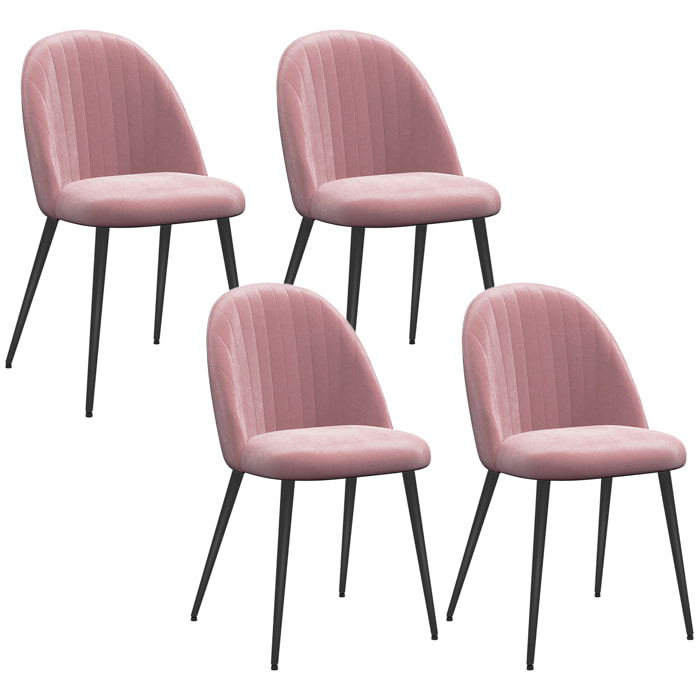 Pack de 4 Sillas de Comedor Modernas, Sillas de Cocina Tapizada en Terciopelo con Respaldo Curvo y Patas de Acero, para Salón, Rosa Palo