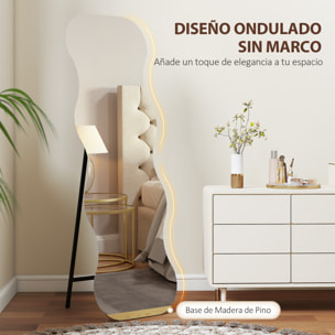 Espejo de Cuerpo Entero Ondulado 160x50 cm, Espejo de Pie o Apoyado en la Pared, sin Marco, Base de Madera, para Salón, Dormitorio, Pasillo, Entrada