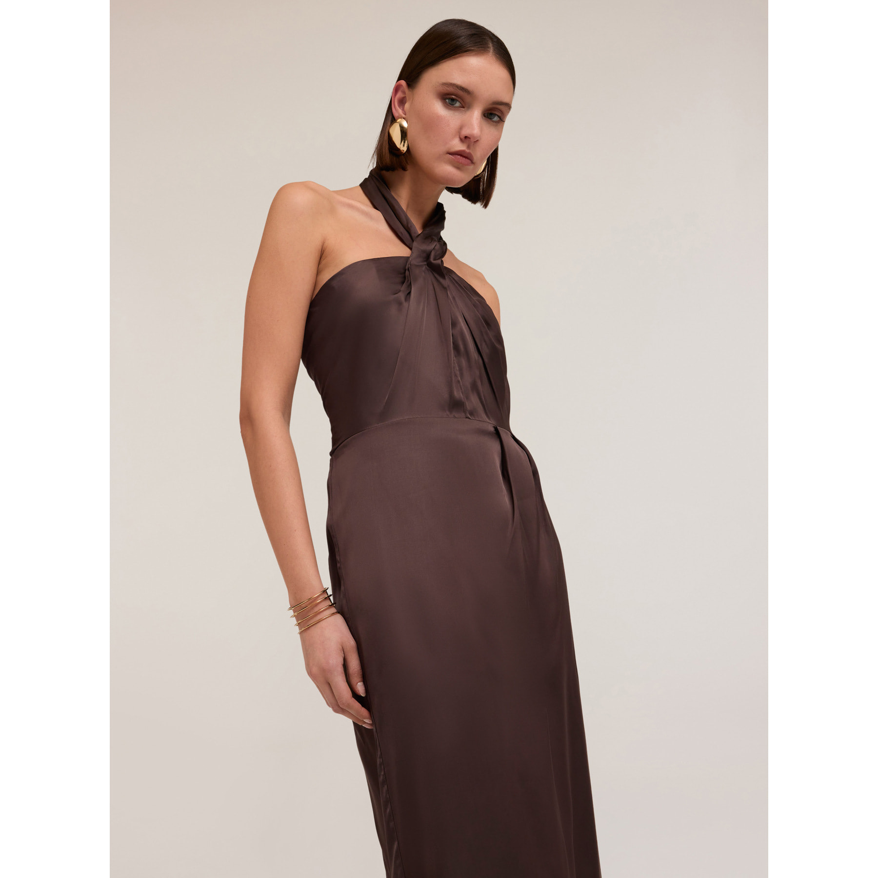 Motivi - Vestito halter in raso lucido - Marrone