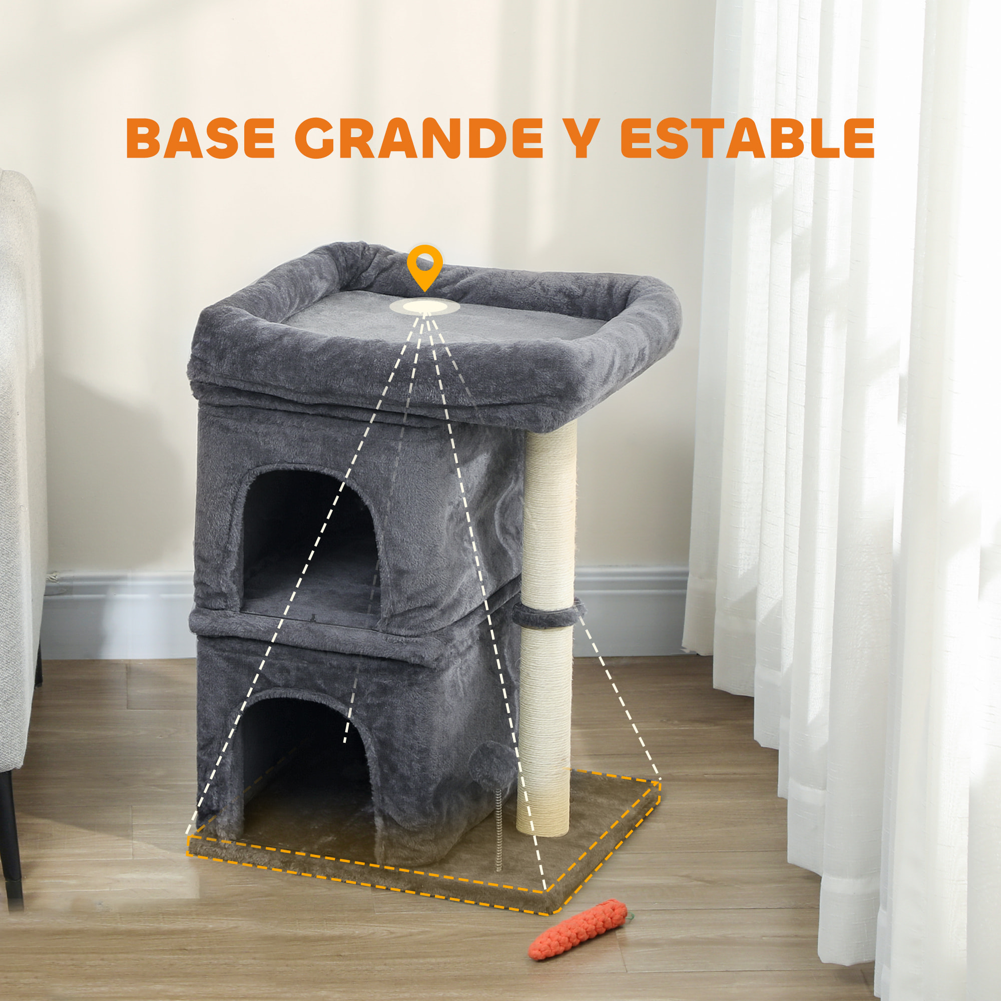 Árbol Rascador para Gatos, Árbol para Gatos 66 cm, Torre Escalador con Cama, 2 Cuevas, Poste de Sisal, Bola para Jugar, Gris Oscuro
