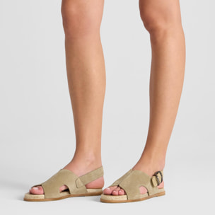 Sandalia plana Philo en serraje con suela de yute cosida a mano