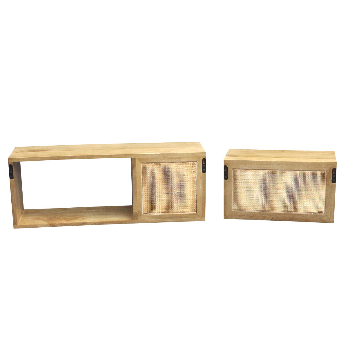 Étagères niches murales gigognes en bois manguier massif et cannage rotin L80 cm (lot de 2) ACANGE