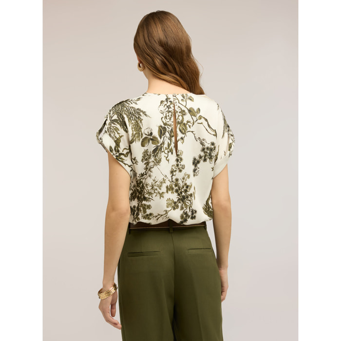 Motivi - Blusa in raso con stampa botanica - Verde militare