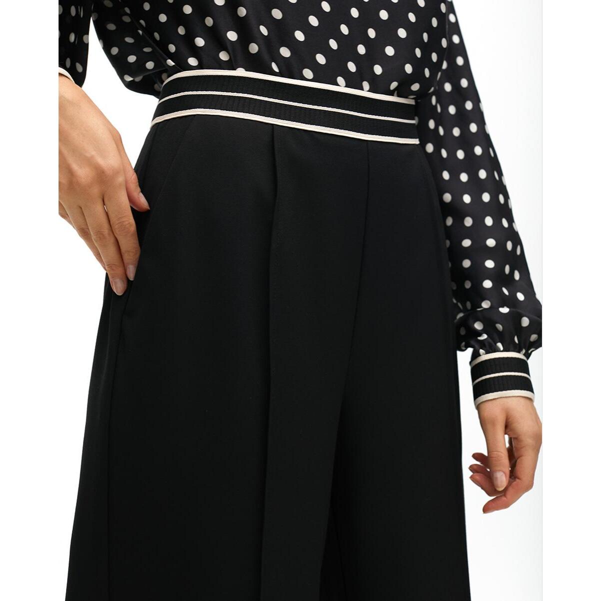 Pantaloni Dritti Bicolore con Fascia Elastica