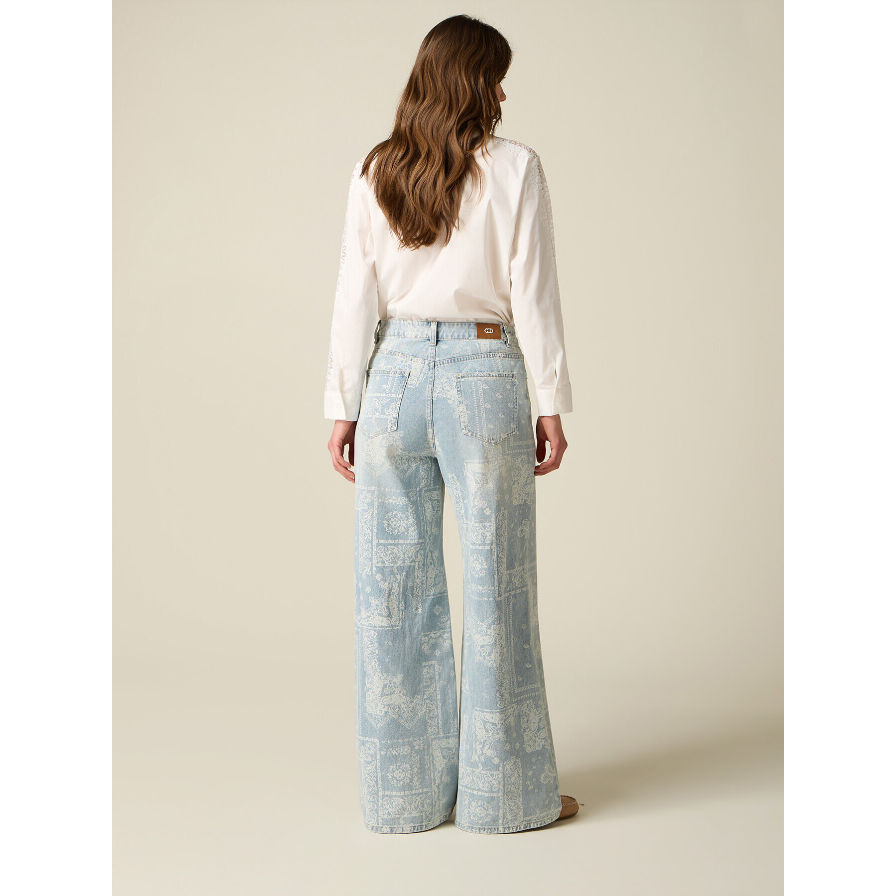 Oltre - Jeans palazzo en denim estampados - Light - blue