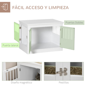 Jaula para Perros, Mesa Auxiliar, Casa para Mascotas Moderna con 3 Puertas Francés con Cierre Magnético, para Perros Pequeños, 78x53x59,3 cm, Blanco