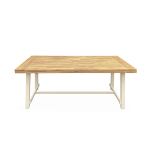 Table intérieur/extérieur en bois clair. effet teck et acier galvanisé ivoire. Fortaleza L190 x P91.5 x H76cm 6-8 places