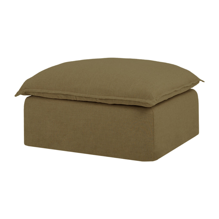 Pouf en coton et lin déhoussable ton vert de 90x72cm Hauteur: 47 Longueur: 90 Largeur: 72