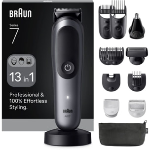 Tondeuse multi usages BRAUN AIO7560, 14 hauteurs de coupe, précision 0,5 mm, autonomie 120 mn