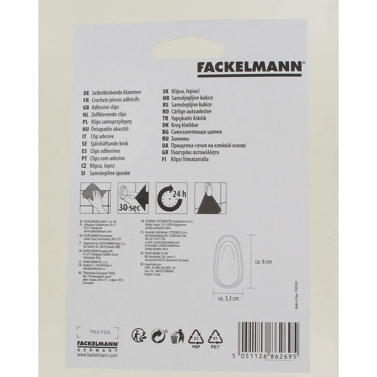 Lot de 2 crochets adhésifs à pince Fackelmann Tecno