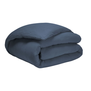 Housse de couette unie en gaze de coton, TENDRESSE, Bleu de Chine