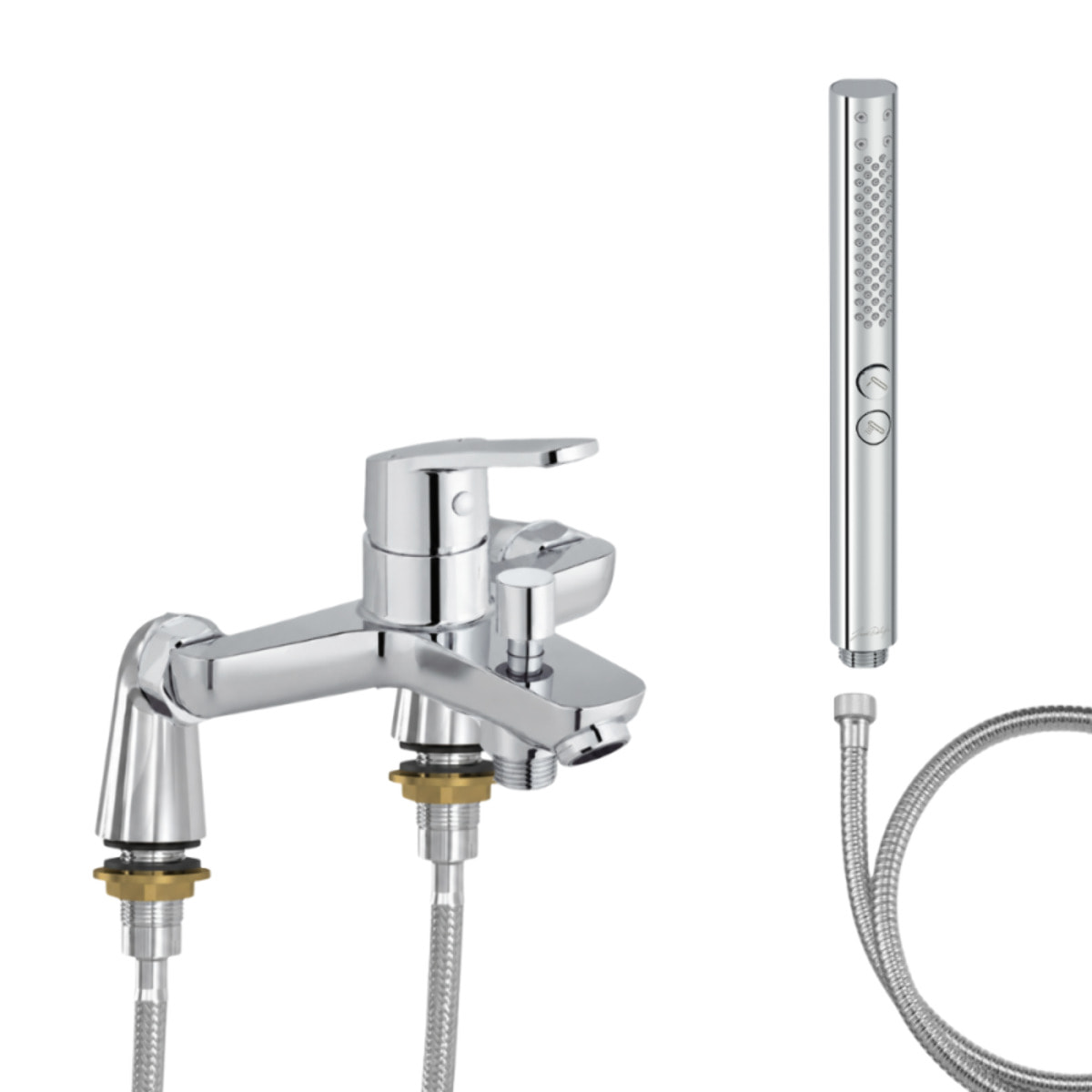 Mitigeur baignoire Aimé + pommeau de douche Shift+ rond + flexible de douche métal + colonnettes Idro'Flex
