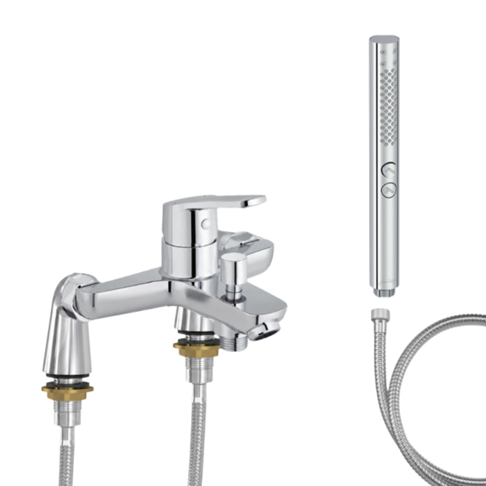 Mitigeur baignoire Aimé + pommeau de douche Shift+ rond + flexible de douche métal + colonnettes Idro'Flex