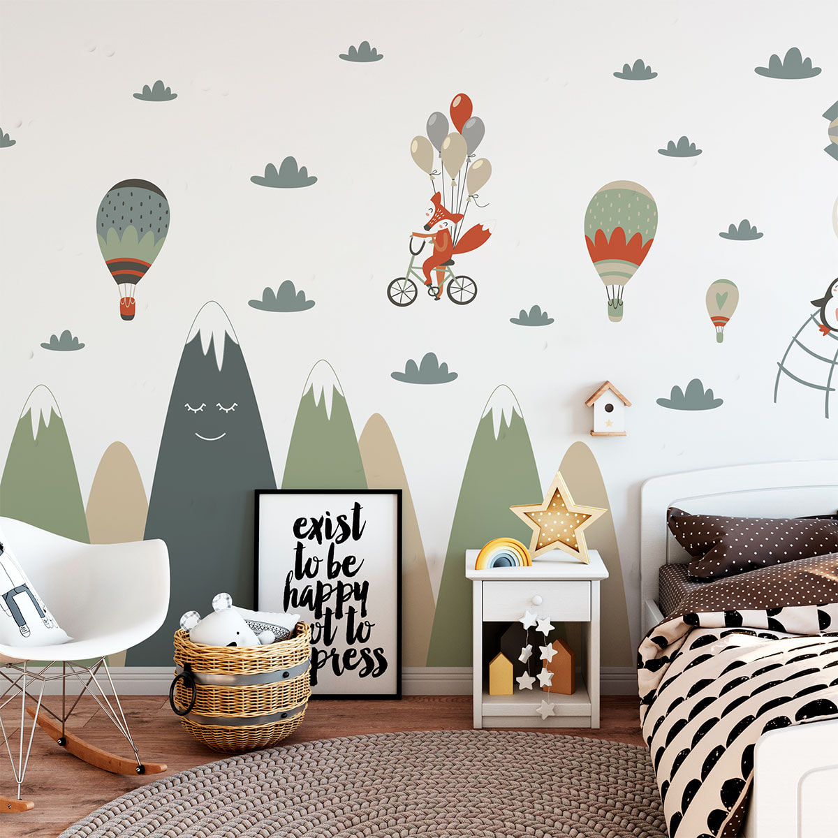 Stickers muraux enfants - Décoration chambre bébé - Autocollant Sticker mural géant enfant montagnes scandinaves ANIMAUX ACROBATES