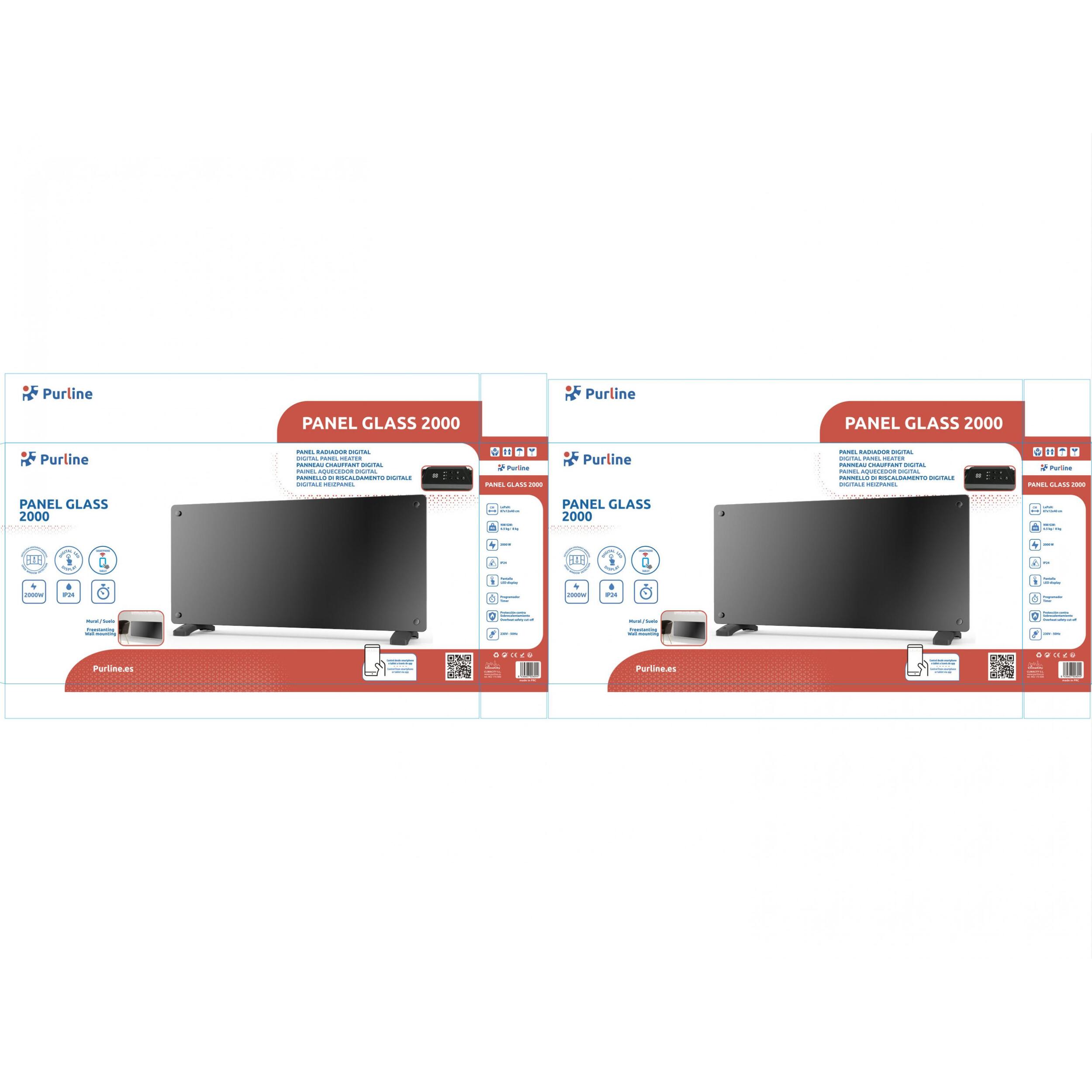 Radiador con panel de cristal y control WiFi por App PANEL GLASS2000 PURLINE 2000 W