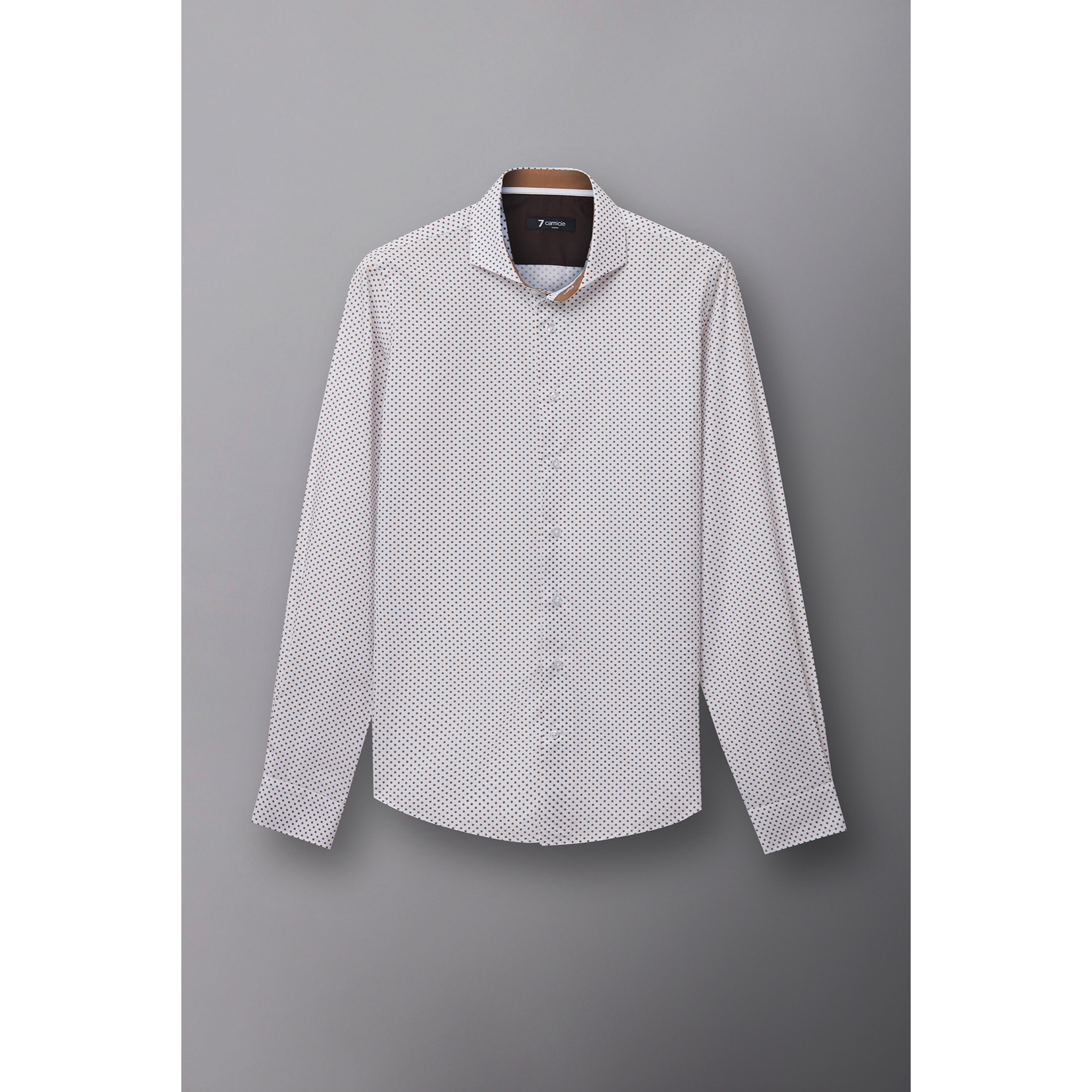 Camicia Uomo 1 Bottone Francese Slim Popeline Stampato Bianco e Grigio Medio