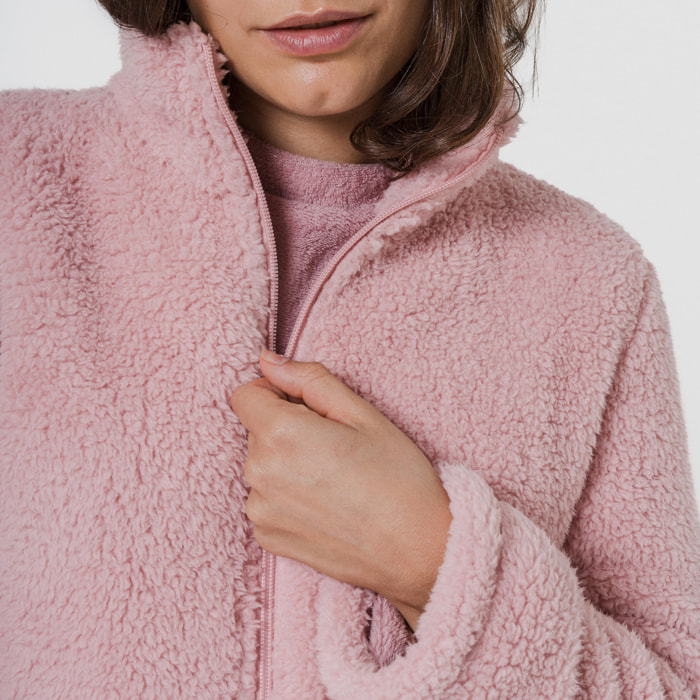 Felpa sherpa da donna rosa