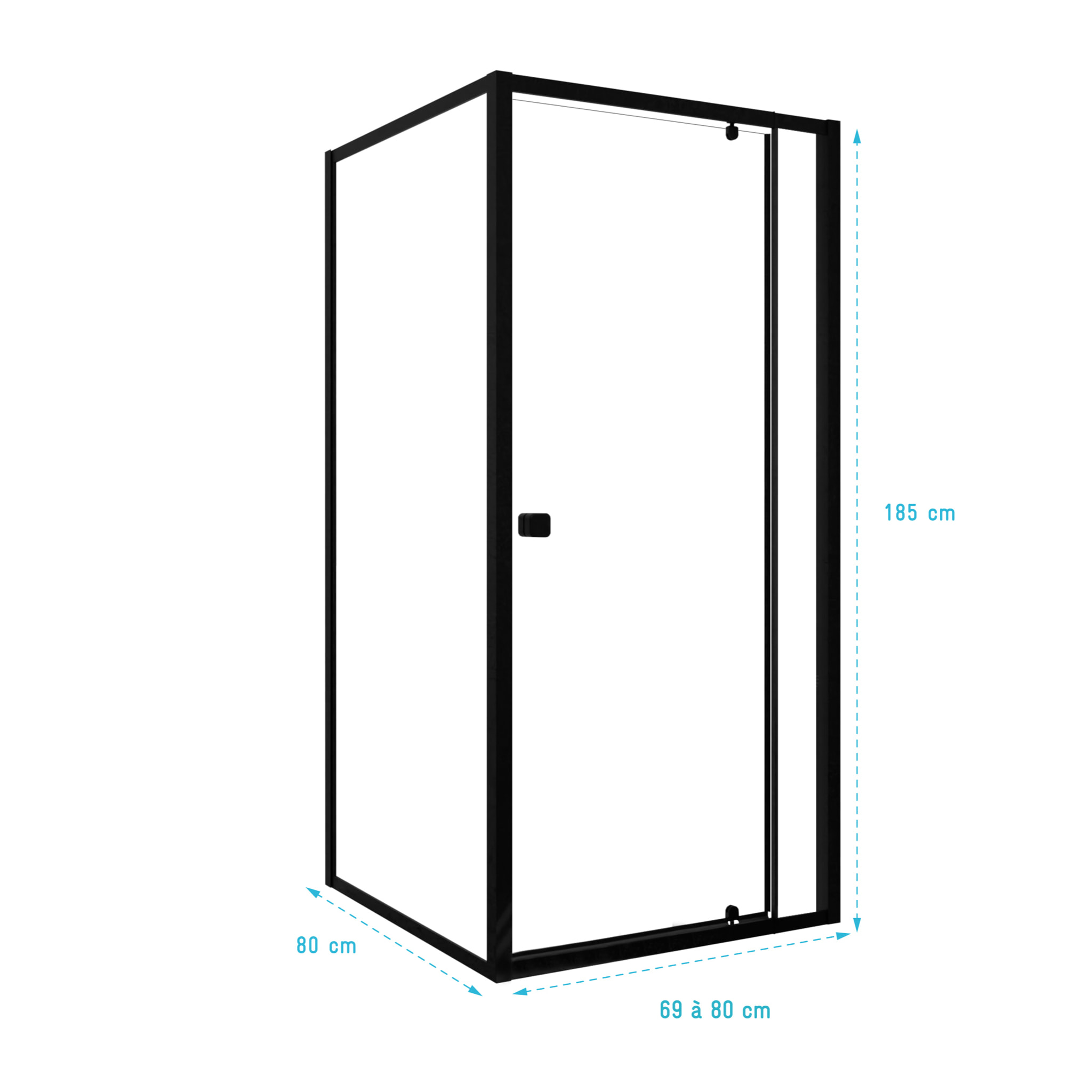 Porte de Douche Pivotante Extensible 69/80x185cm et Retour Fixe 80cm - Noir - BLACK SLIDE