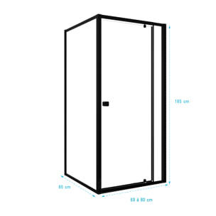 Porte de Douche Pivotante Extensible 69/80x185cm et Retour Fixe 80cm - Noir - BLACK SLIDE