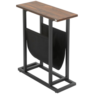 Guéridon bout de canapé table basse d'appoint - porte-revue tissu noir - châssis métal noir plateau aspect bois