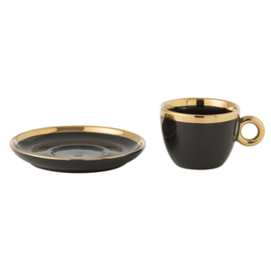 J-Line tasse + sous-tasse - céramique - noir/or - boite de 4