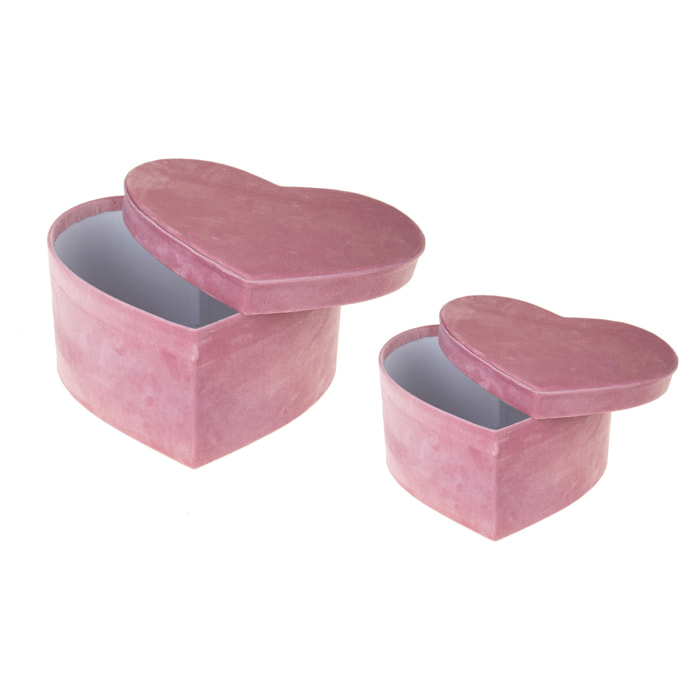 Set di 2 Scat.Cuore 27+25 Cm Velluto - Pezzi 1 - 27X14X23,5cm - Colore: Rosa - Bianchi Dino - Decorazioni Varie