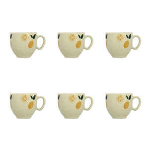 Lot de 6 tasses 23cl en grès à motif citron LEMON