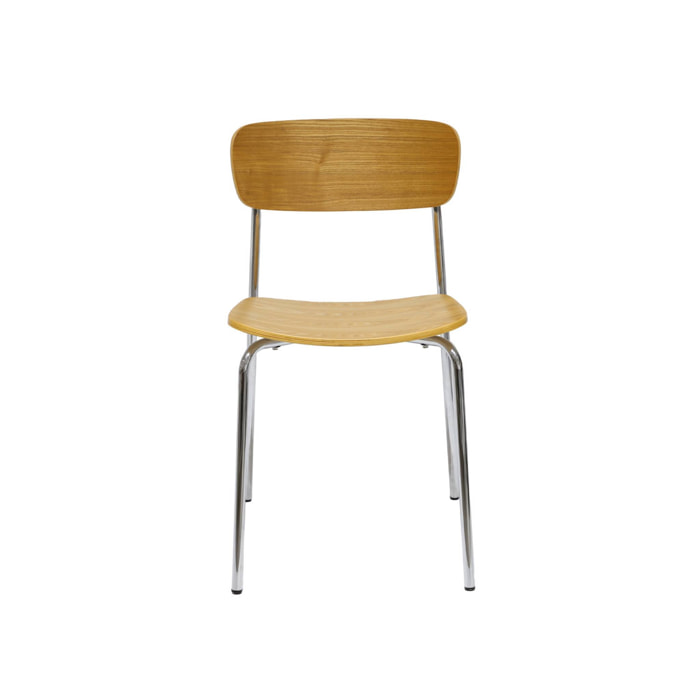 Lot de 2 chaises vintage contreplaqué avec placage bois effet frêne et pieds métal chromé L 43.5 x P 51 x H 77cm - Toby
